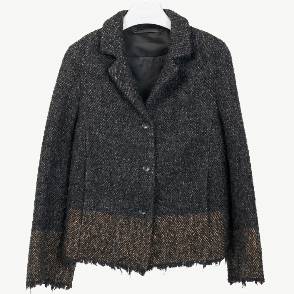 Annette Gortz AW/16 Mona Charcoal Wool-Blend Frayed-Hem Jacket
